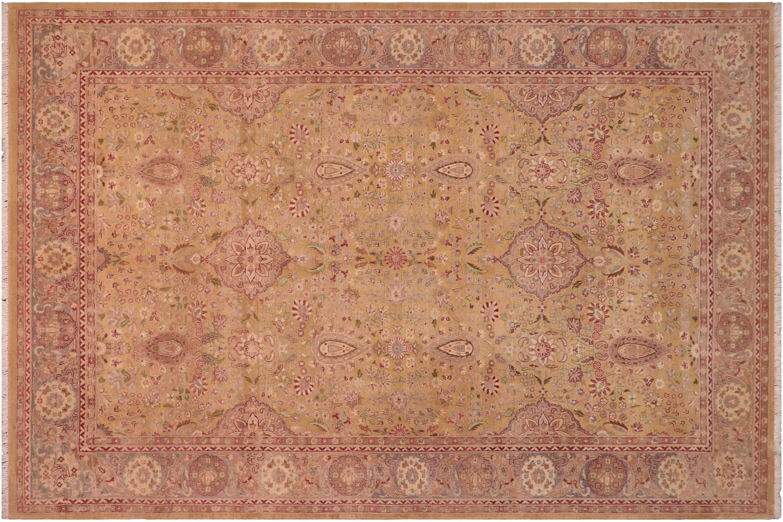 handmade Transitional Sultanabad Gold Gray Hand Knotted RECTANGLE 100% WOOL area rug 6x9