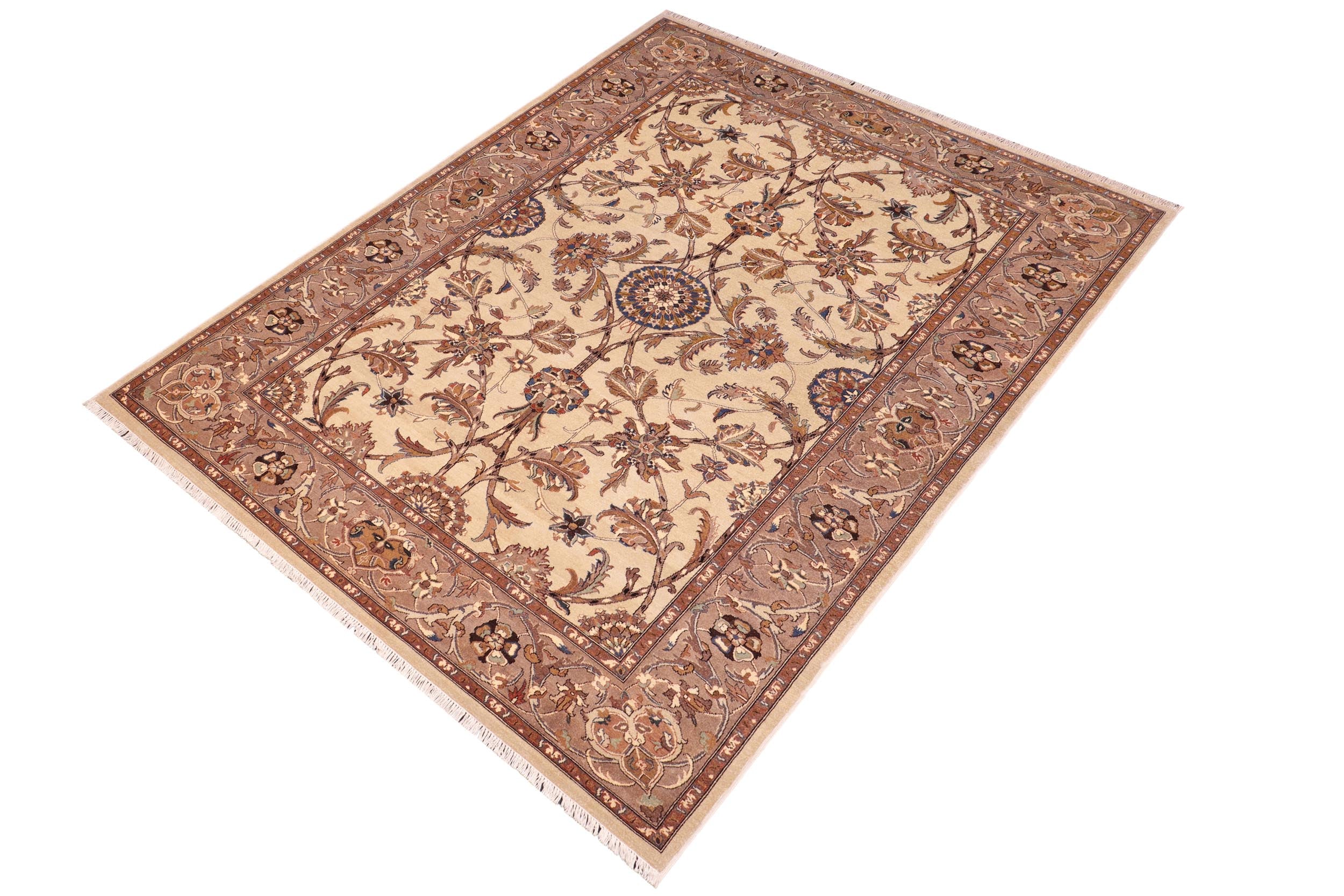 handmade Traditional Lahore Tan Lt. Brown Hand Knotted RECTANGLE 100% WOOL area rug 6' x 9'