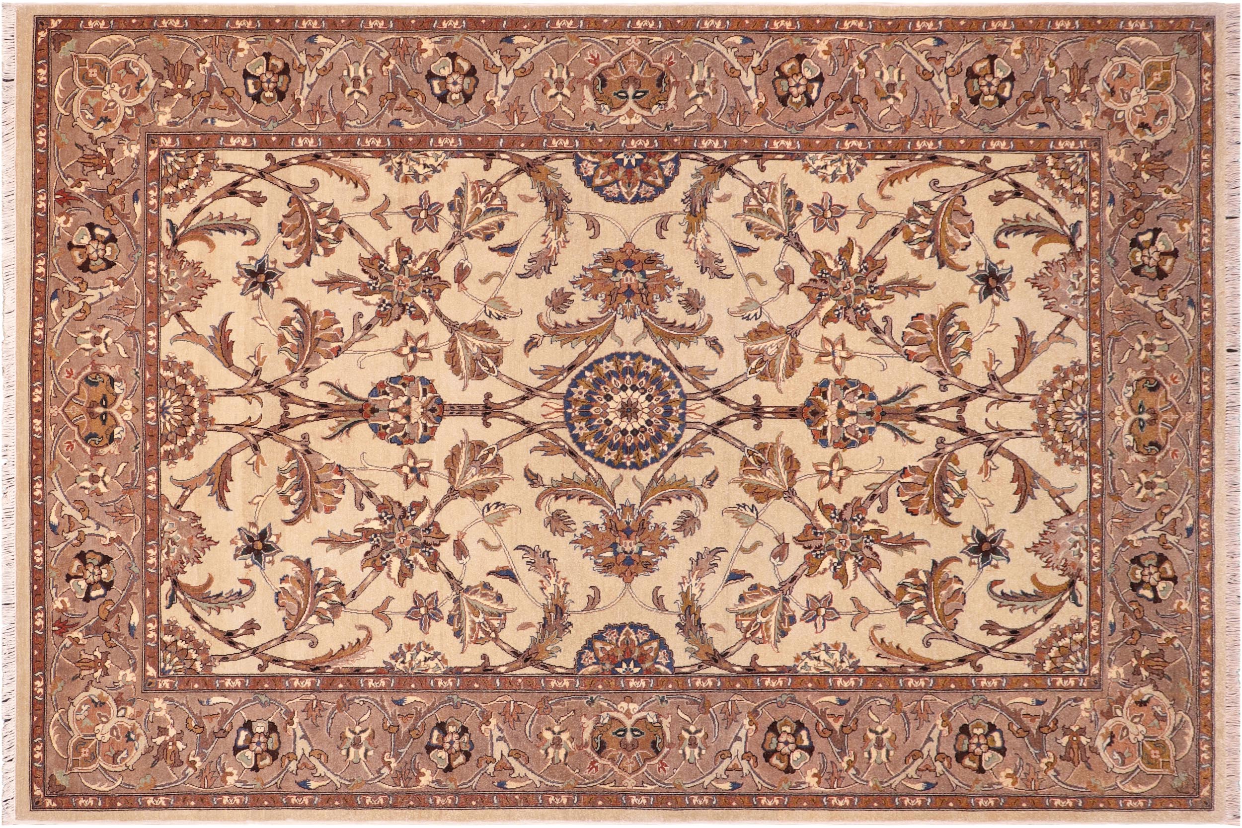 handmade Traditional Lahore Tan Lt. Brown Hand Knotted RECTANGLE 100% WOOL area rug 6' x 9'