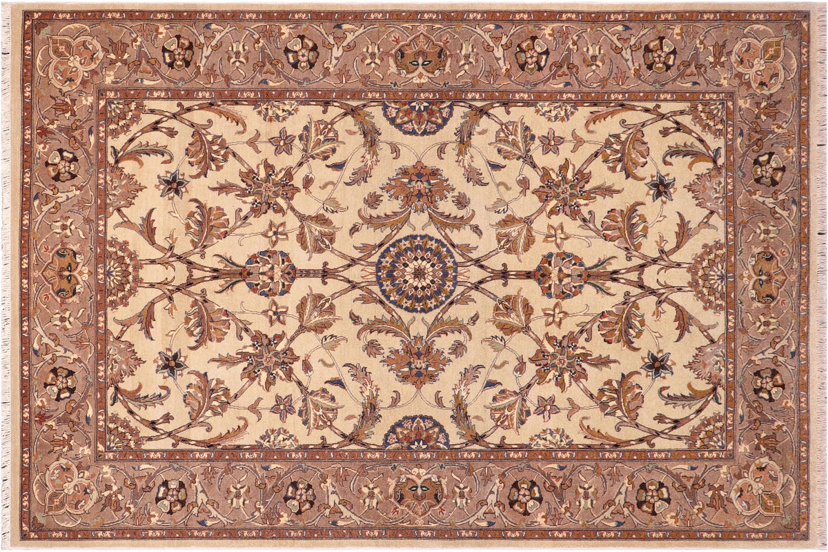 handmade Traditional Lahore Tan Lt. Brown Hand Knotted RECTANGLE 100% WOOL area rug 6' x 9'