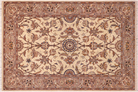 handmade Traditional Lahore Tan Lt. Brown Hand Knotted RECTANGLE 100% WOOL area rug 6' x 9'