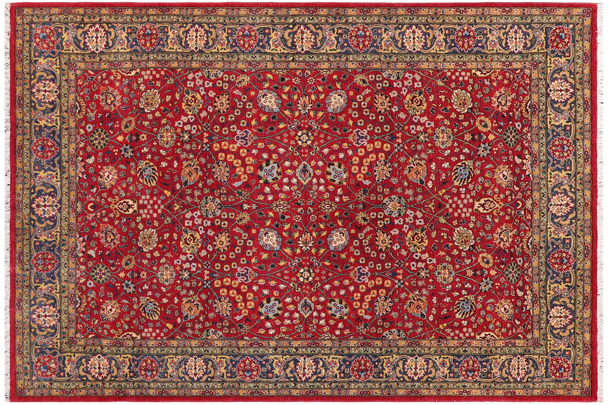 handmade Traditional  Red Teal Blue Hand Knotted RECTANGLE 100% WOOL area rug 6' x 9'