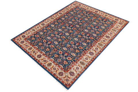 handmade Transitional  Teal Blue Ivory Hand Knotted RECTANGLE 100% WOOL area rug 6' x 9'