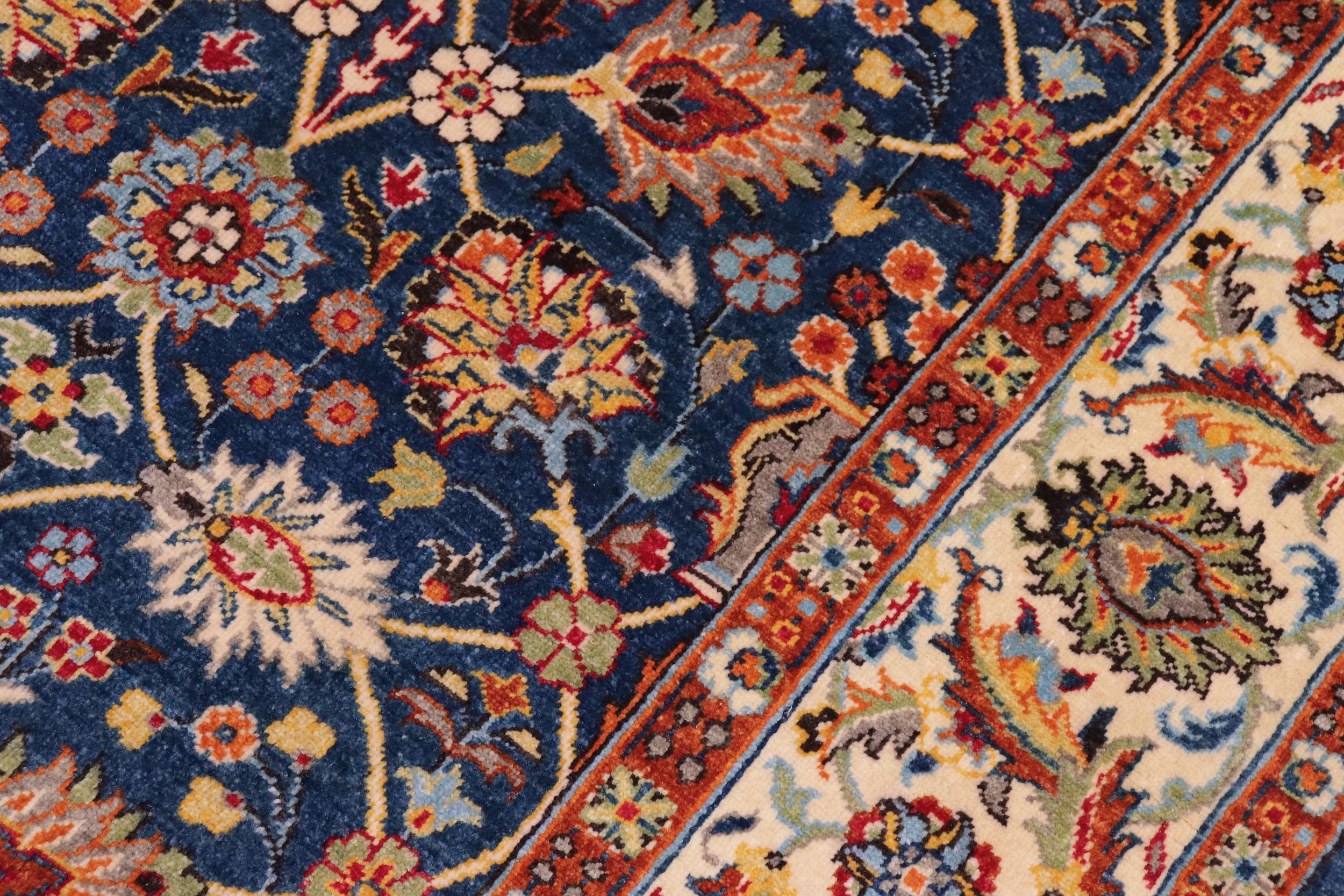 handmade Transitional  Teal Blue Ivory Hand Knotted RECTANGLE 100% WOOL area rug 6' x 9'