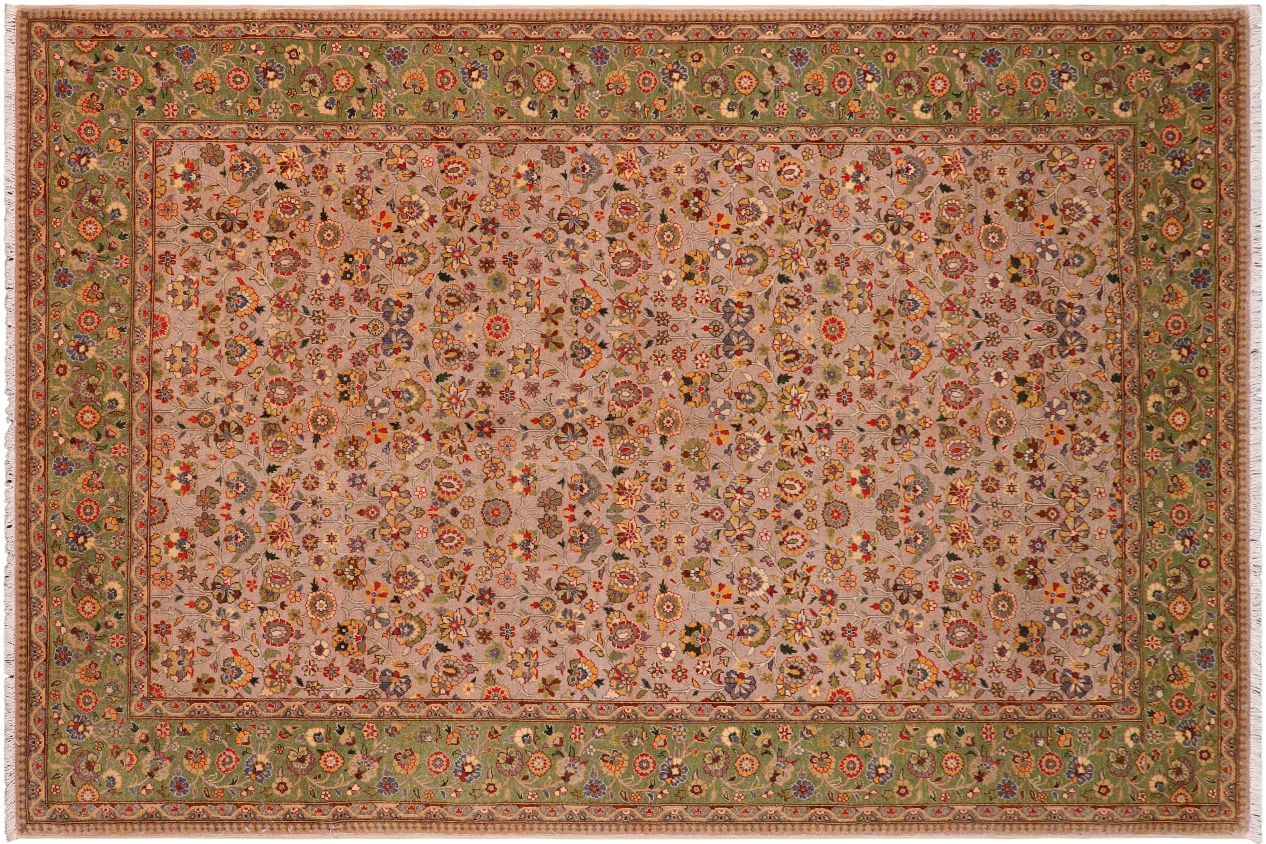 handmade Transitional  Lt. Gray Lt. Green Hand Knotted RECTANGLE 100% WOOL area rug 6' x 9'