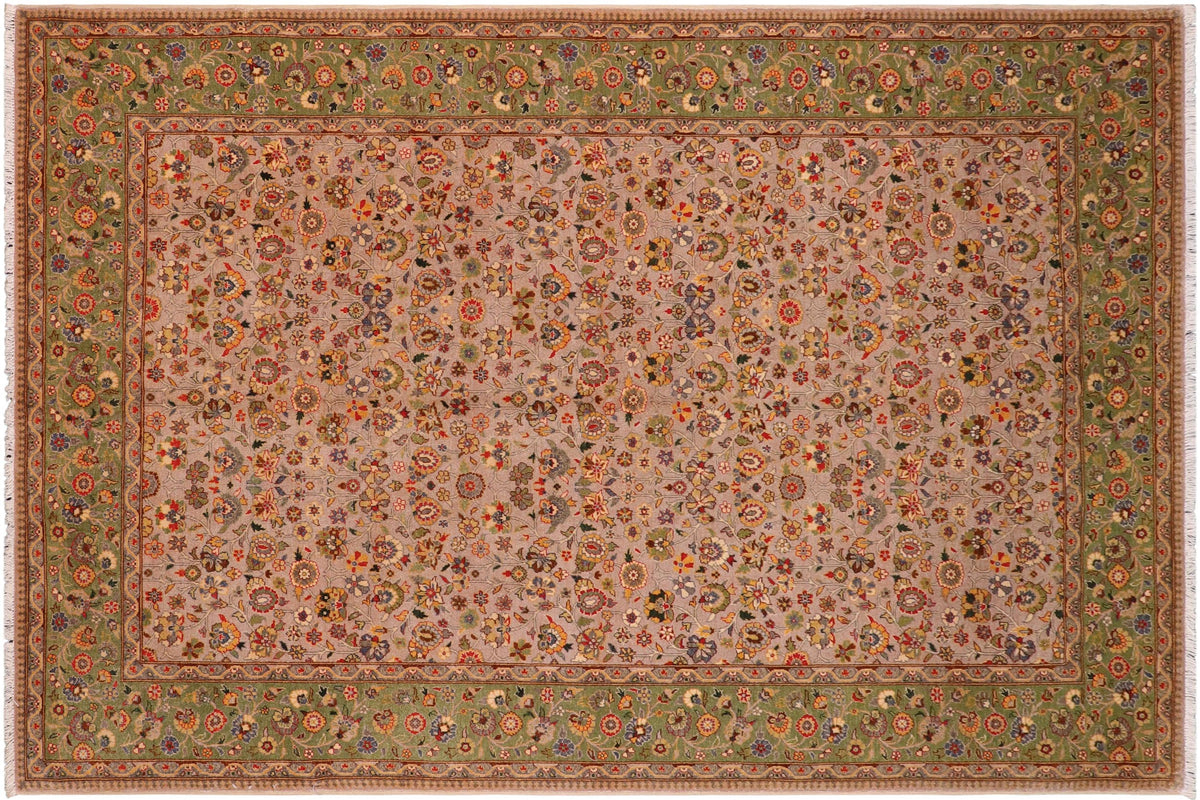 handmade Transitional  Lt. Gray Lt. Green Hand Knotted RECTANGLE 100% WOOL area rug 6' x 9'
