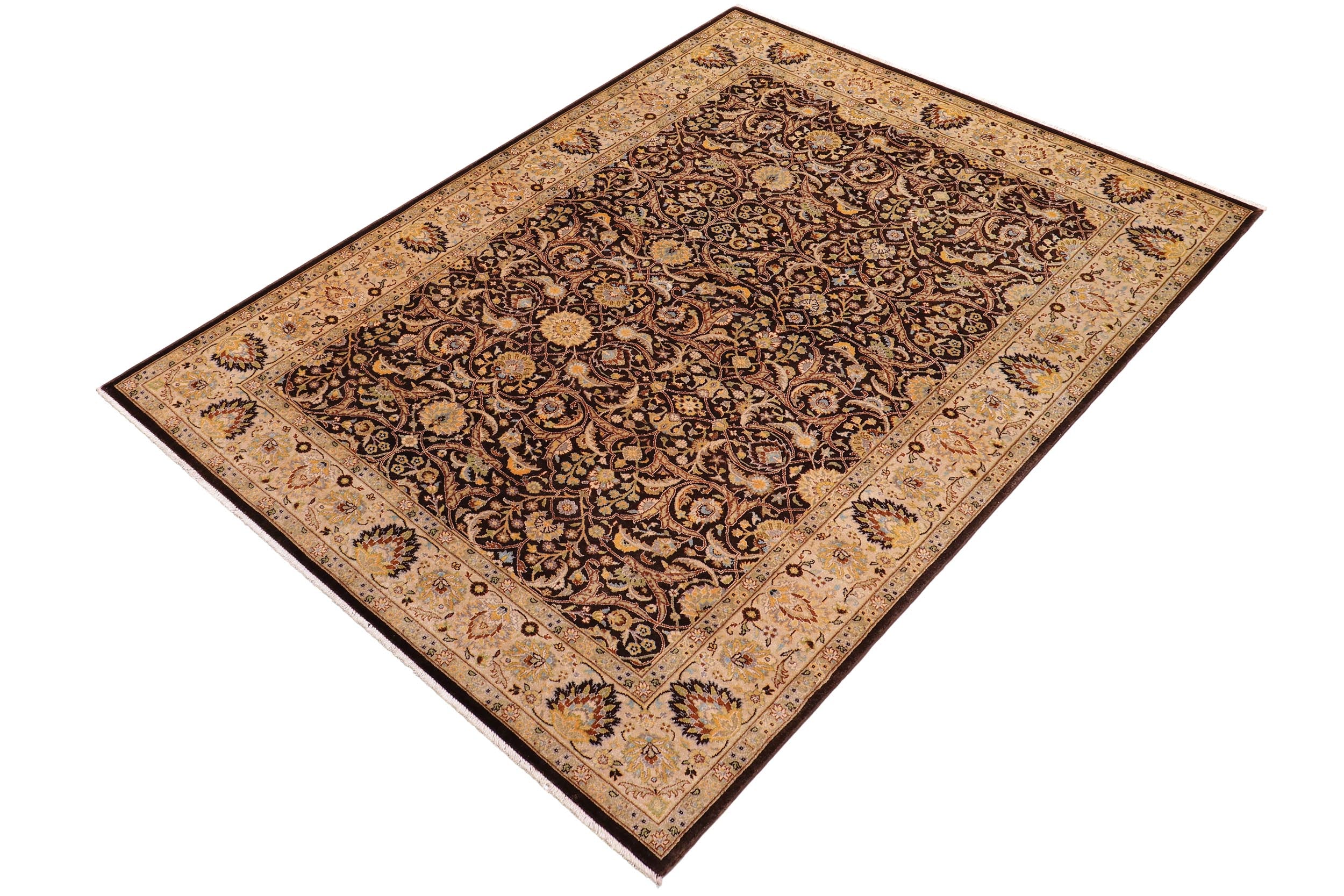 handmade Traditional  Brown Tan Hand Knotted RECTANGLE 100% WOOL area rug 6' x 9'