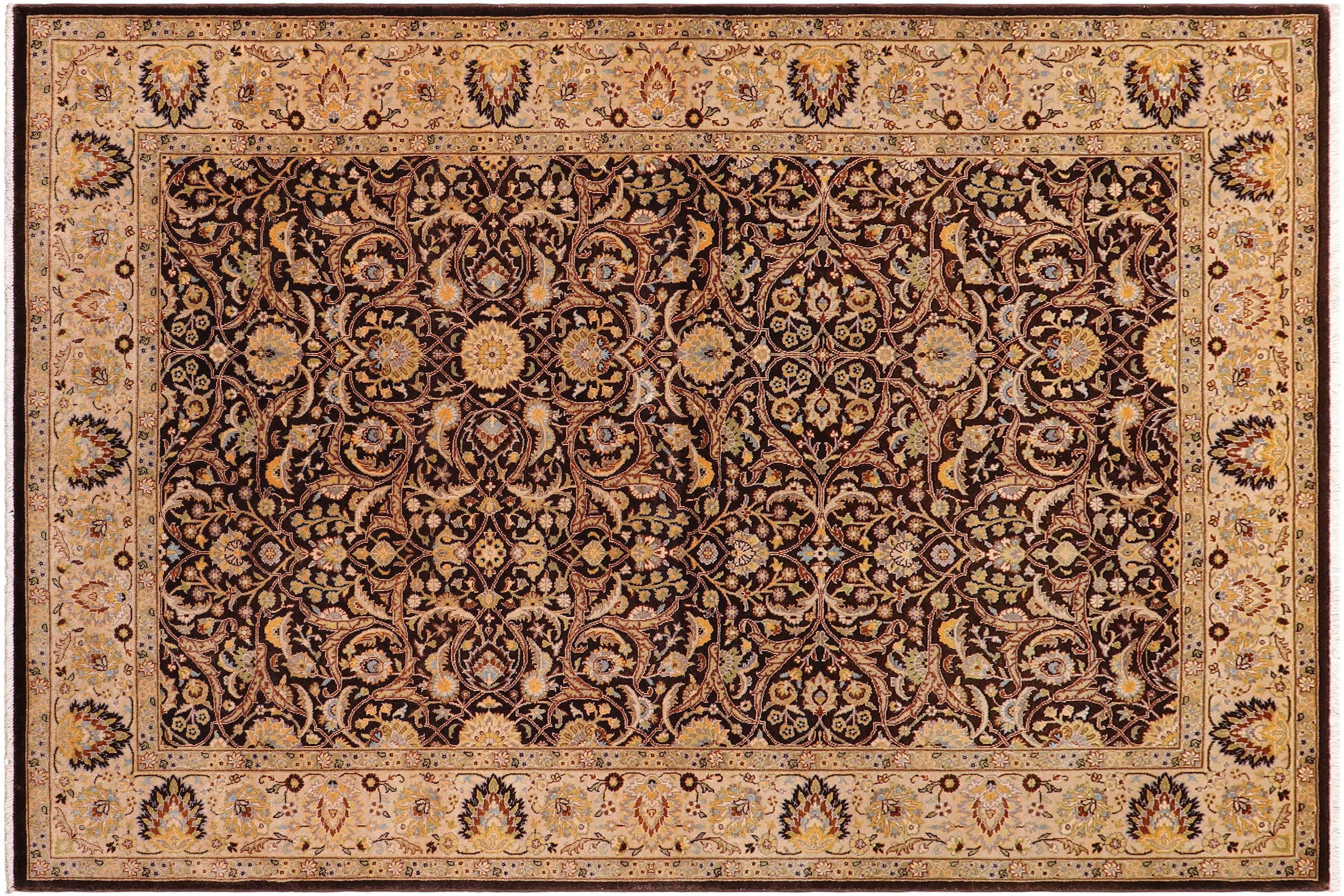 handmade Traditional  Brown Tan Hand Knotted RECTANGLE 100% WOOL area rug 6' x 9'