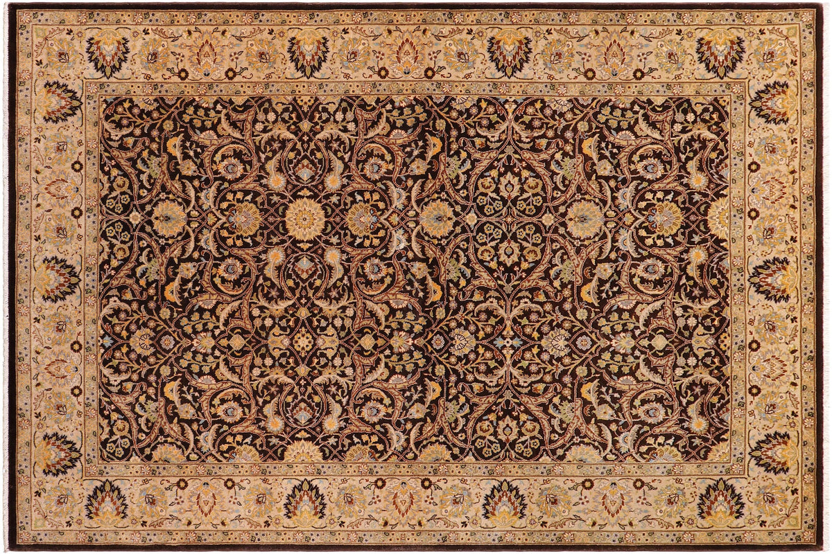 handmade Traditional  Brown Tan Hand Knotted RECTANGLE 100% WOOL area rug 6' x 9'