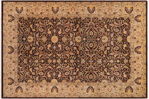 handmade Traditional  Brown Tan Hand Knotted RECTANGLE 100% WOOL area rug 6' x 9'