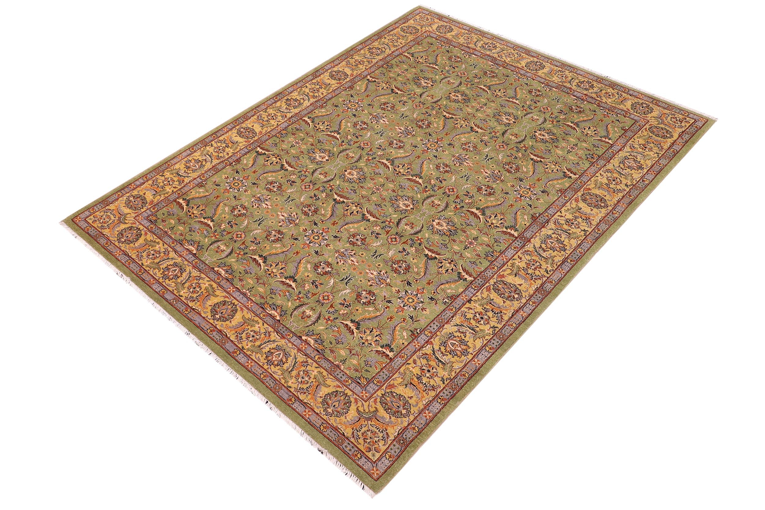handmade Transitional Lahore Lt. Green Lt. Green Hand Knotted RECTANGLE 100% WOOL area rug 6' x 9'