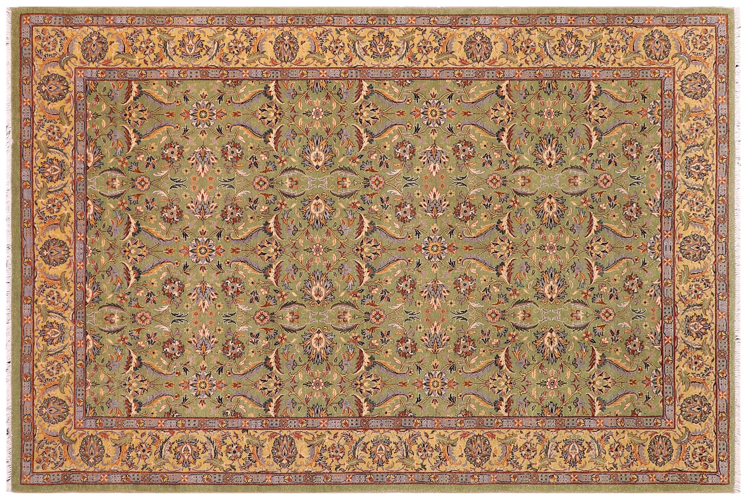 handmade Transitional Lahore Lt. Green Lt. Green Hand Knotted RECTANGLE 100% WOOL area rug 6' x 9'