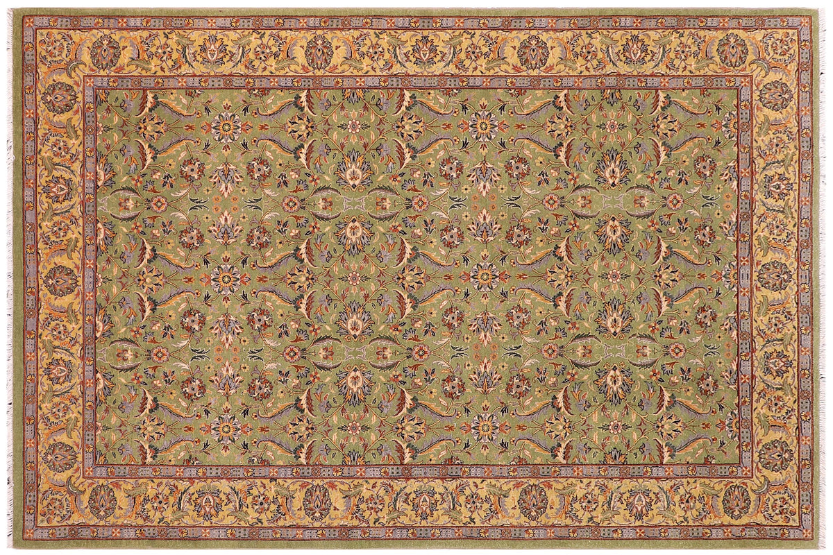 handmade Transitional Lahore Lt. Green Lt. Green Hand Knotted RECTANGLE 100% WOOL area rug 6' x 9'