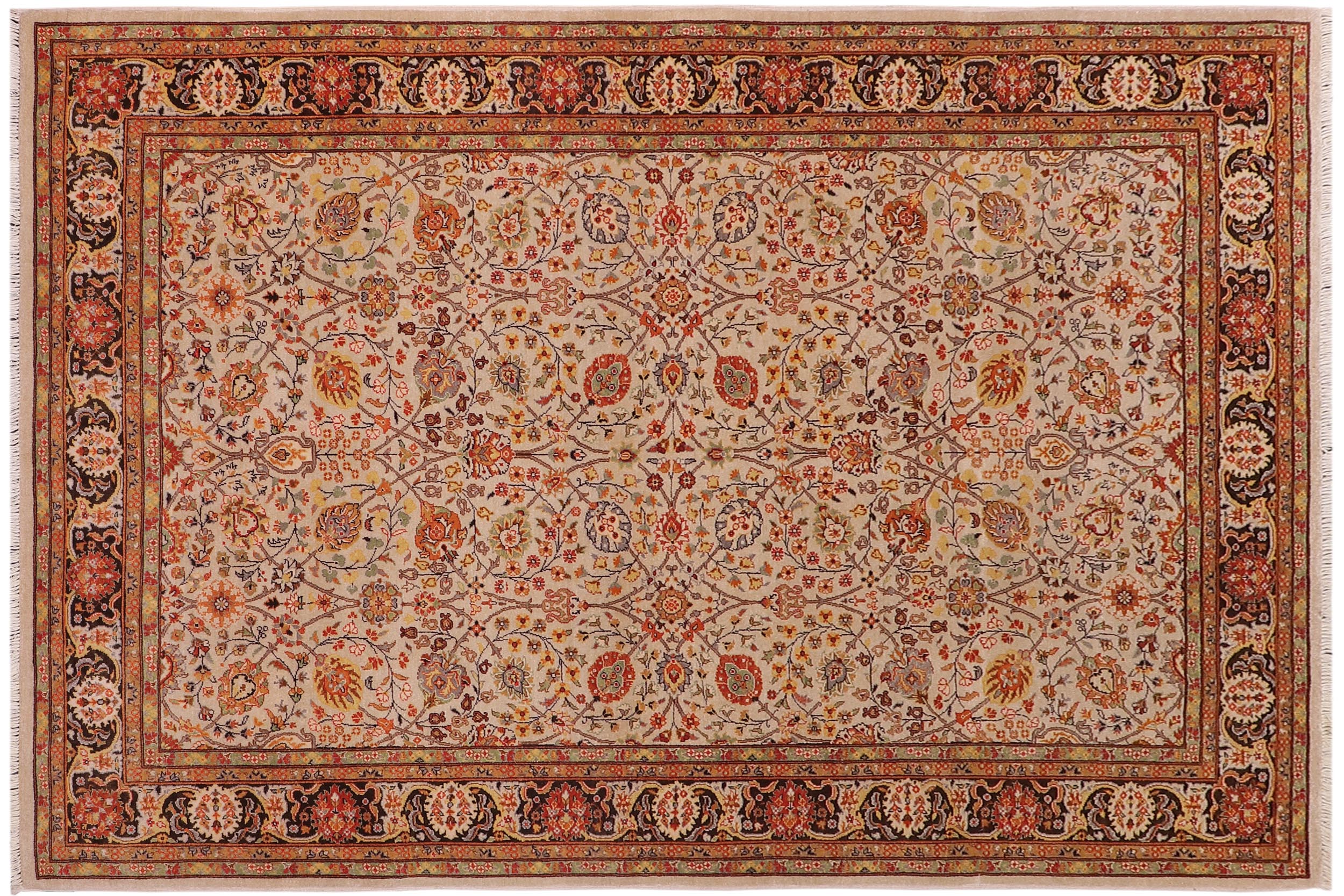 handmade Traditional  Tan Charcoal Hand Knotted RECTANGLE 100% WOOL area rug 6' x 9'