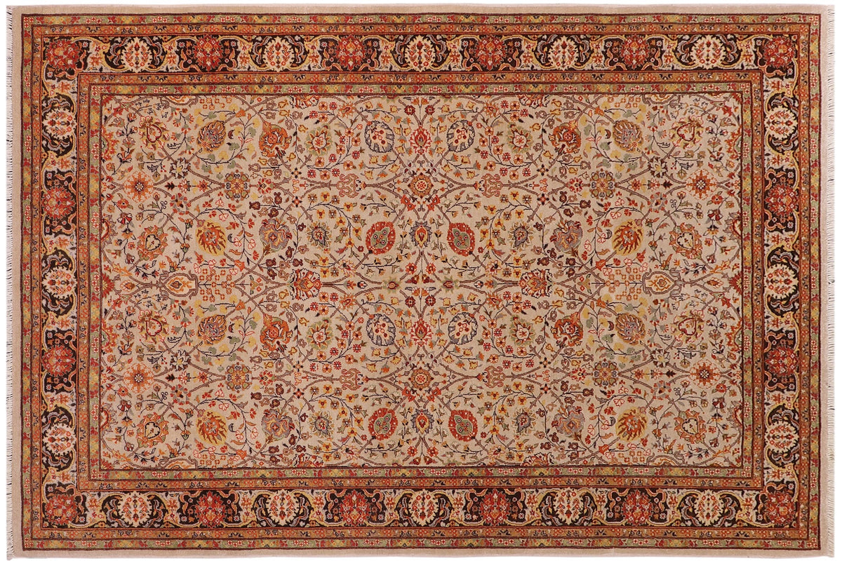 handmade Traditional  Tan Charcoal Hand Knotted RECTANGLE 100% WOOL area rug 6' x 9'