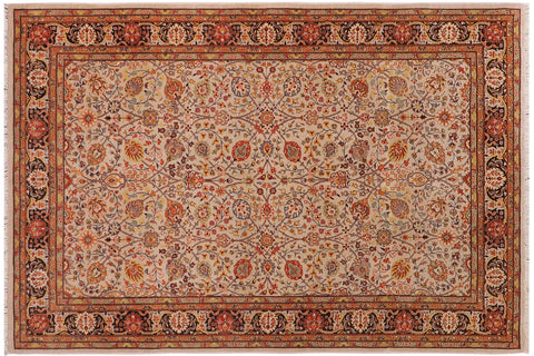 handmade Traditional  Tan Charcoal Hand Knotted RECTANGLE 100% WOOL area rug 6' x 9'