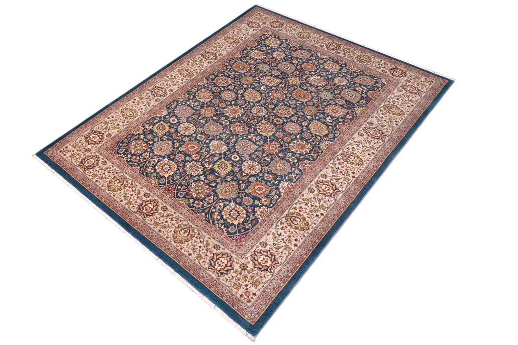 handmade Traditional Design Teal Blue Ivory Hand Knotted RECTANGLE 100% WOOL area rug 6'X9'