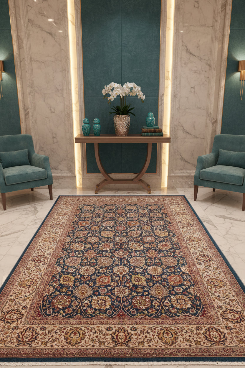 handmade Traditional Design Teal Blue Ivory Hand Knotted RECTANGLE 100% WOOL area rug 6'X9'