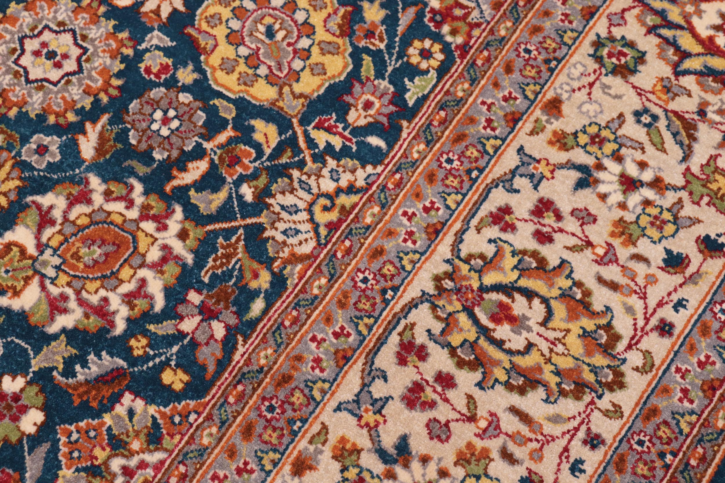 handmade Transitional Design Teal Blue Ivory Hand Knotted RECTANGLE 100% WOOL area rug 6' x 9'