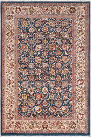 Turkish Knotted Istanbul Eleanor Teal Blue/Ivory Wool Rug - 6'2''X9'0''