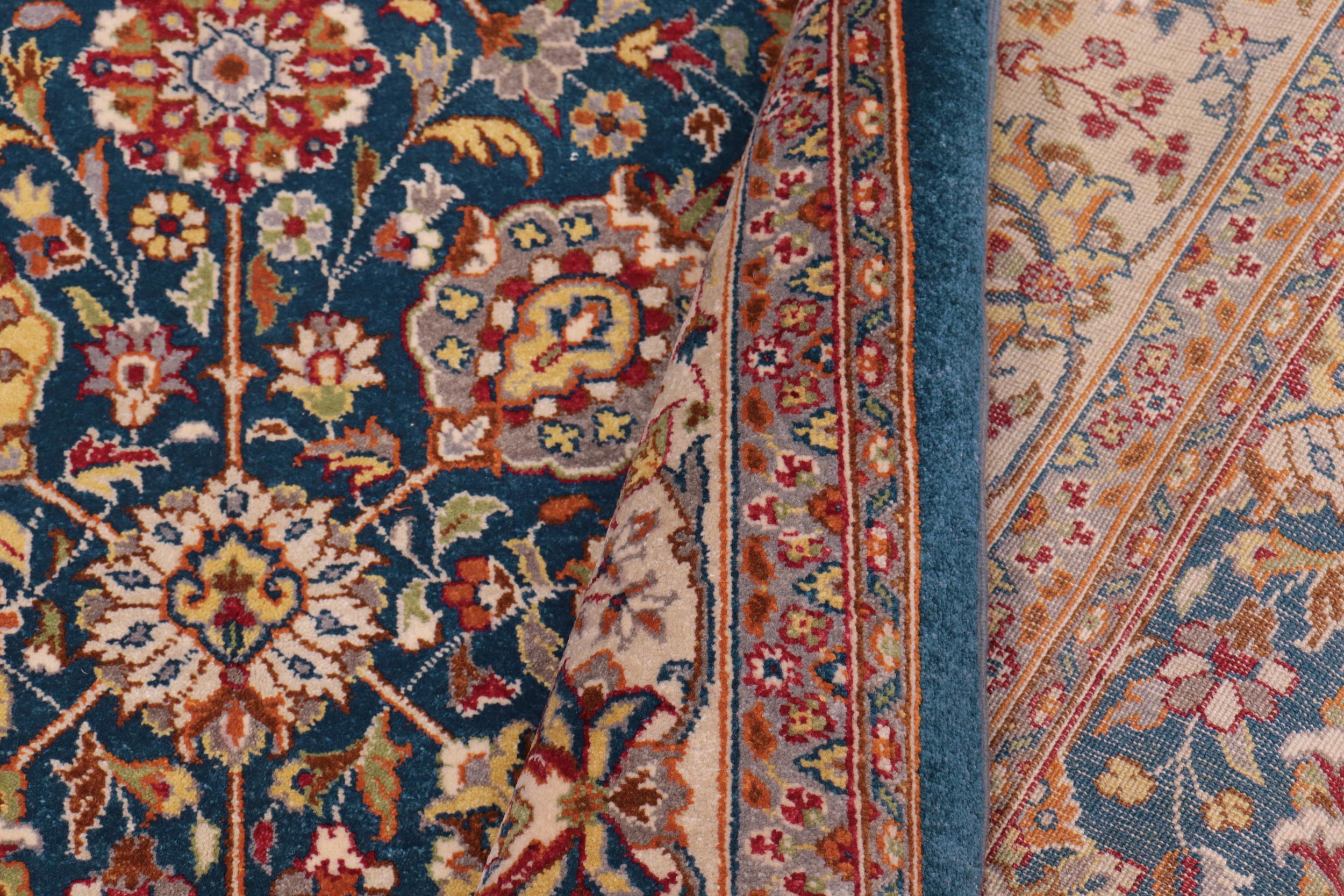 handmade Transitional Design Teal Blue Ivory Hand Knotted RECTANGLE 100% WOOL area rug 6' x 9'