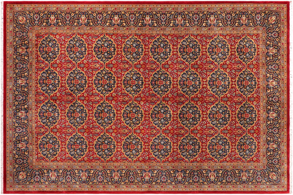 handmade Transitional Design Red Teal Blue Hand Knotted RECTANGLE 100% WOOL area rug 6' x 9'