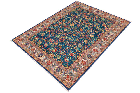 handmade Traditional Design Teal Blue Ivory Hand Knotted RECTANGLE 100% WOOL area rug 6' x 9'