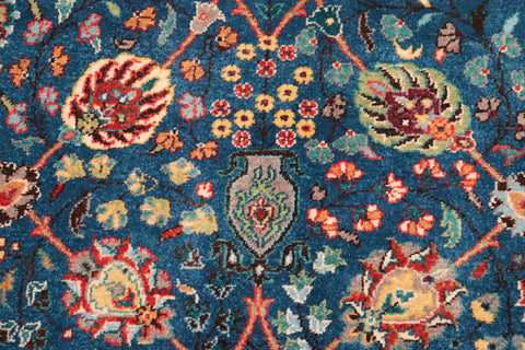 handmade Traditional Design Teal Blue Ivory Hand Knotted RECTANGLE 100% WOOL area rug 6' x 9'