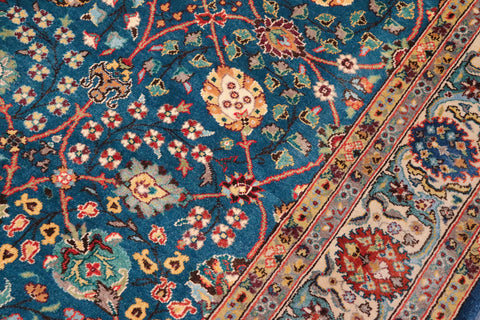 handmade Traditional Design Teal Blue Ivory Hand Knotted RECTANGLE 100% WOOL area rug 6' x 9'