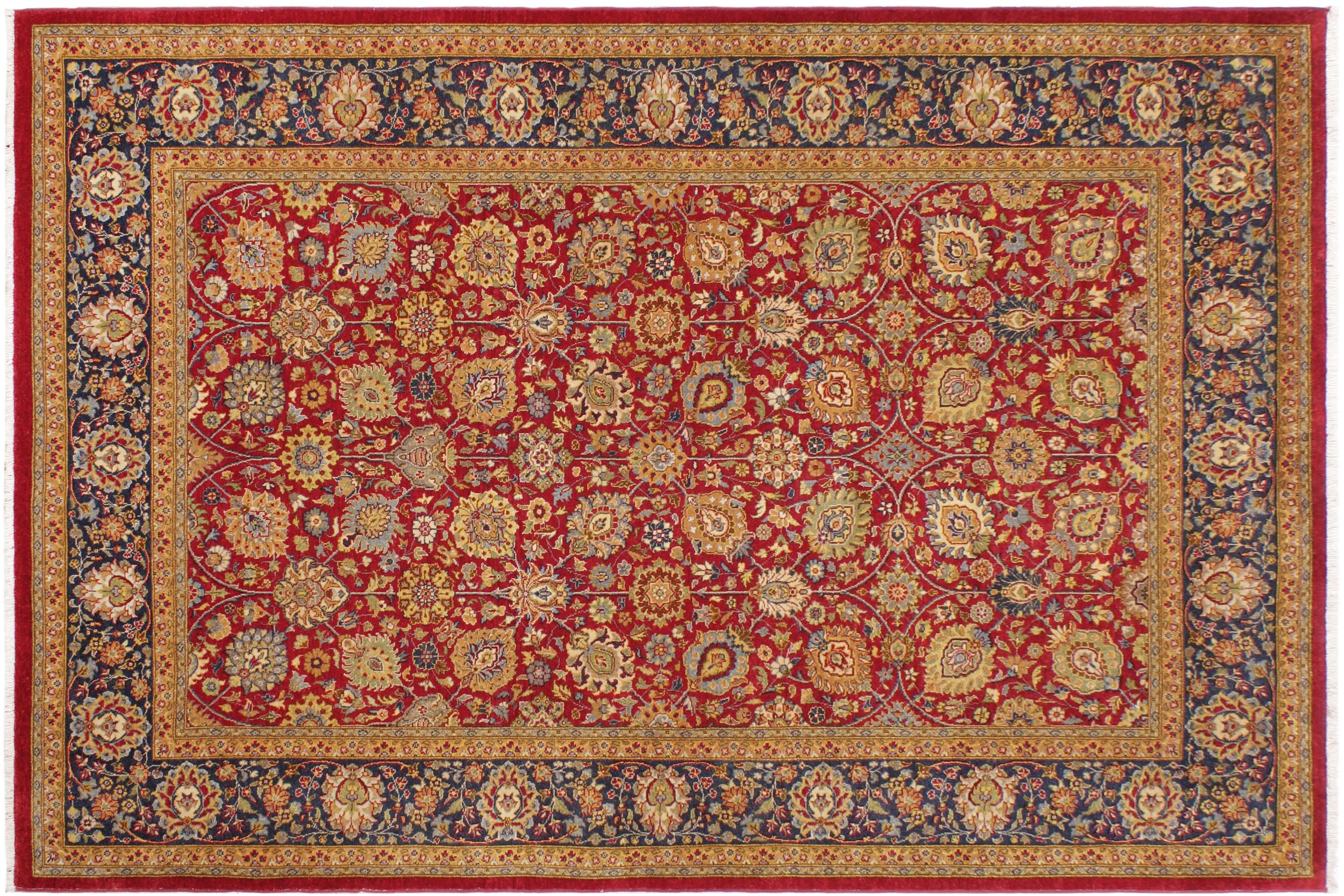 handmade Transitional Design Red Teal Hand Knotted RECTANGLE 100% WOOL area rug 6' x 9'