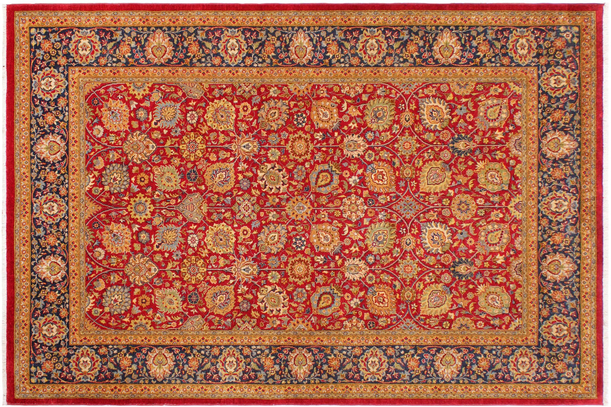 handmade Transitional Design Red Teal Hand Knotted RECTANGLE 100% WOOL area rug 6' x 9'