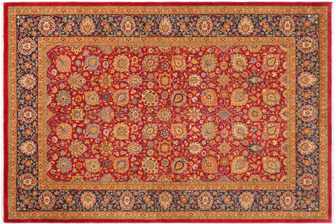 handmade Transitional Design Red Teal Hand Knotted RECTANGLE 100% WOOL area rug 6' x 9'