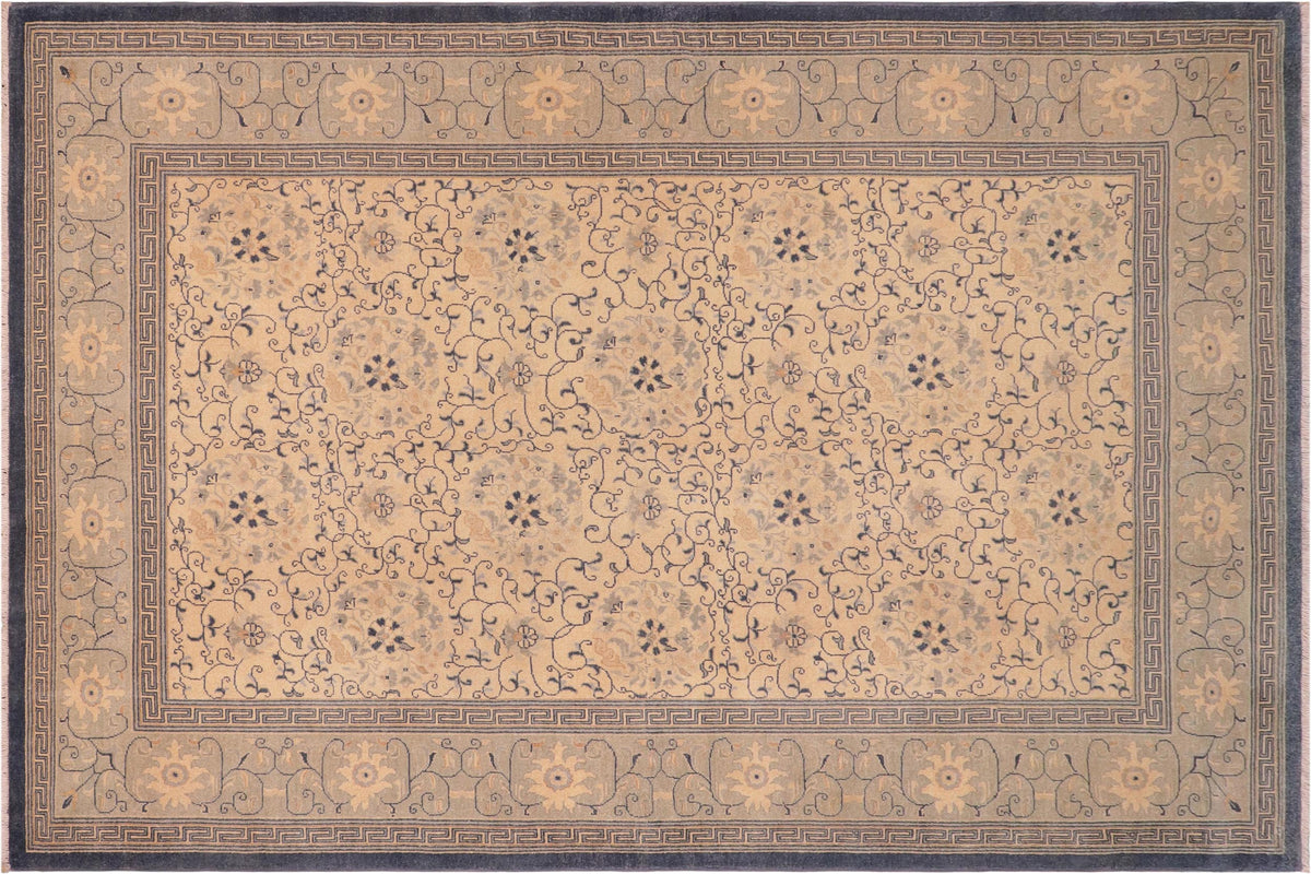 handmade Transitional Kafkaz Tan Green Hand Knotted RECTANGLE 100% WOOL area rug 6' x 9'