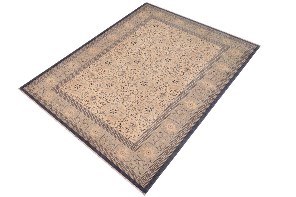 handmade Traditional Kafkaz Tan Green Hand Knotted RECTANGLE 100% WOOL area rug 6'X9'