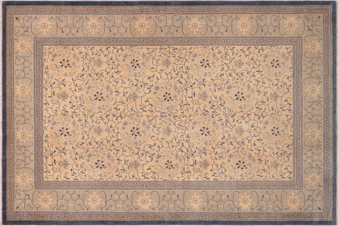 handmade Transitional Kafkaz Tan Green Hand Knotted RECTANGLE 100% WOOL area rug 6' x 9'