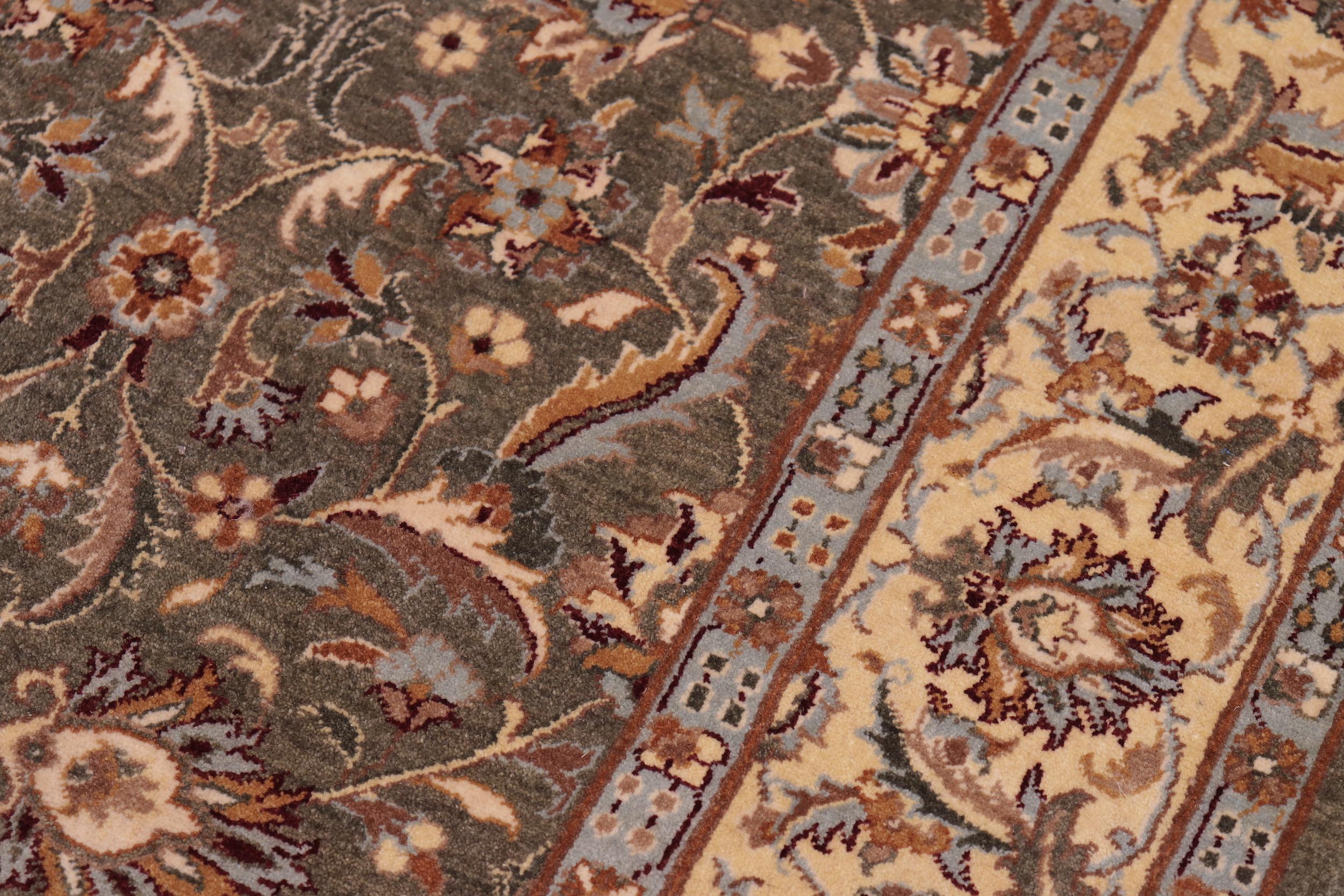 handmade Transitional Lahore Olive Green Lt. Gold Hand Knotted RECTANGLE 100% WOOL area rug 6' x 9'