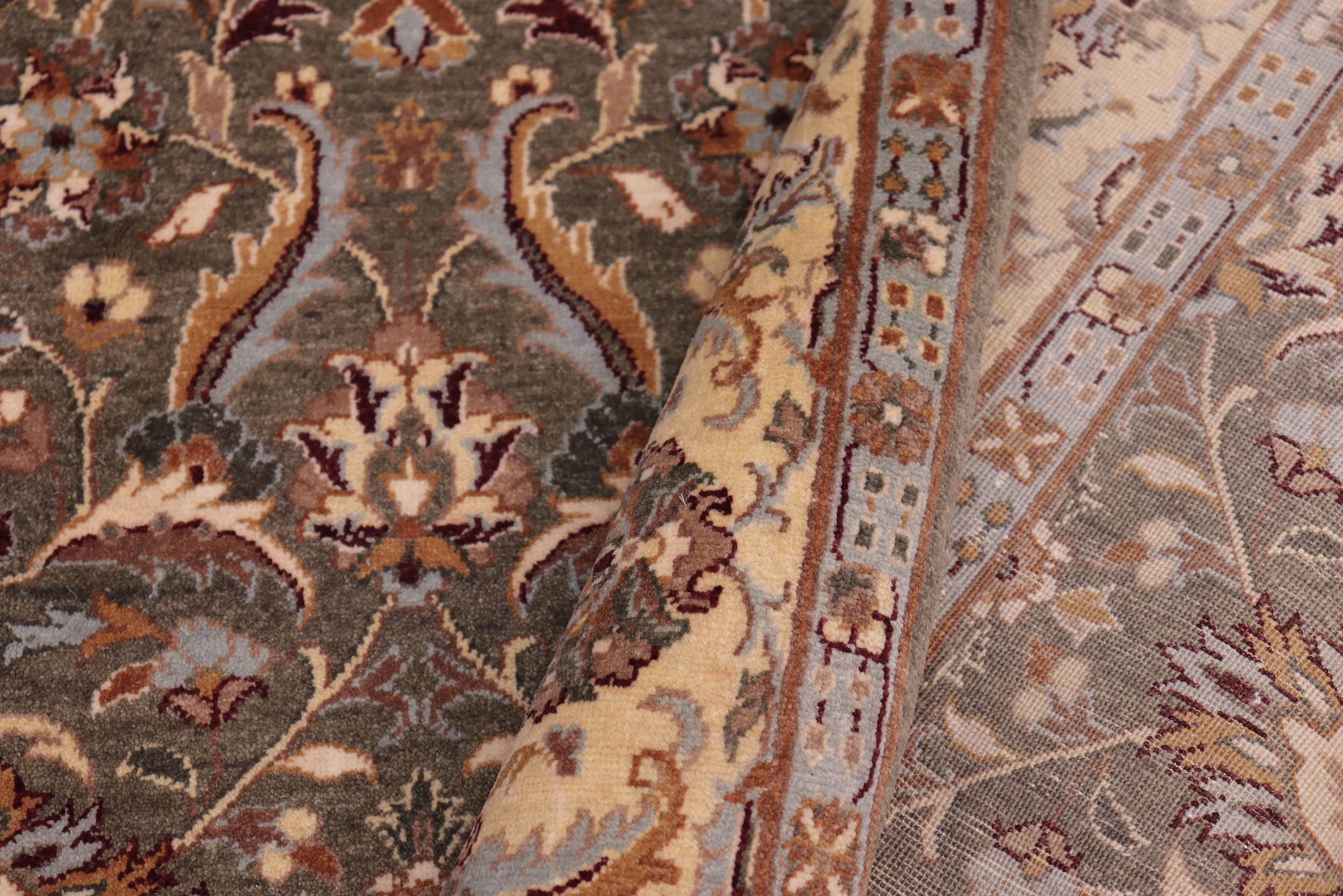handmade Transitional Lahore Olive Green Lt. Gold Hand Knotted RECTANGLE 100% WOOL area rug 6' x 9'