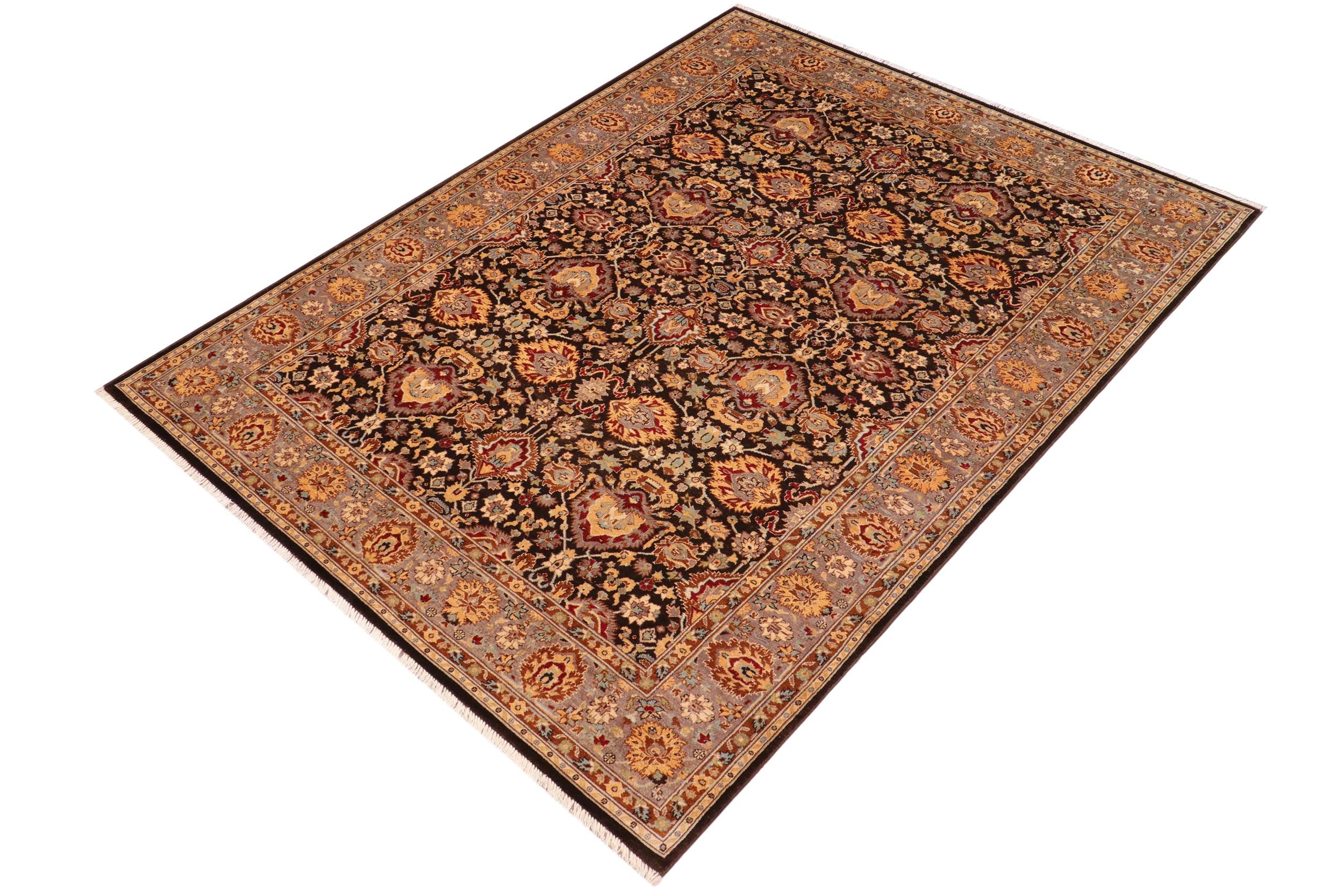 handmade Traditional Lahore Brown Lt. Brown Hand Knotted RECTANGLE 100% WOOL area rug 6' x 9'