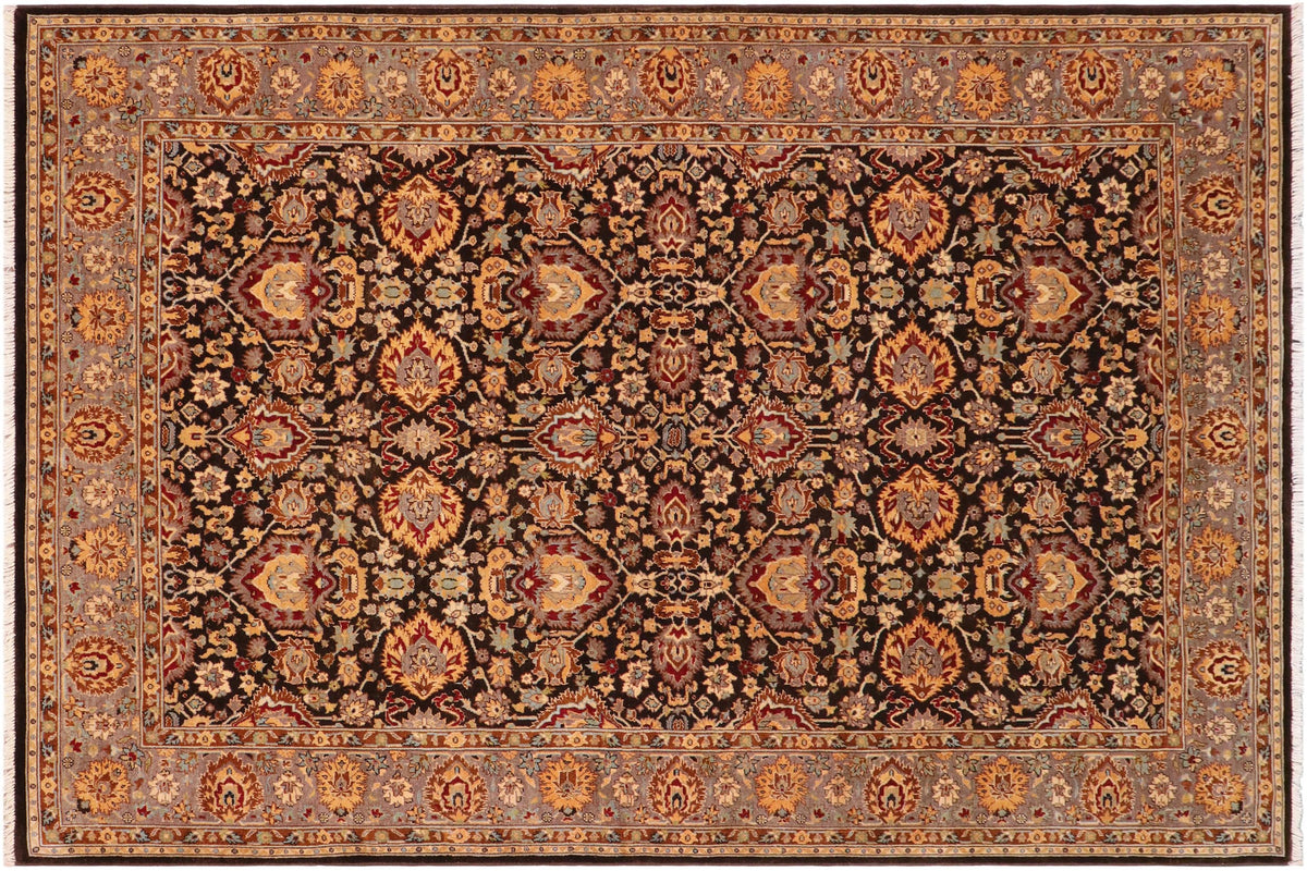 handmade Traditional Lahore Brown Lt. Brown Hand Knotted RECTANGLE 100% WOOL area rug 6' x 9'