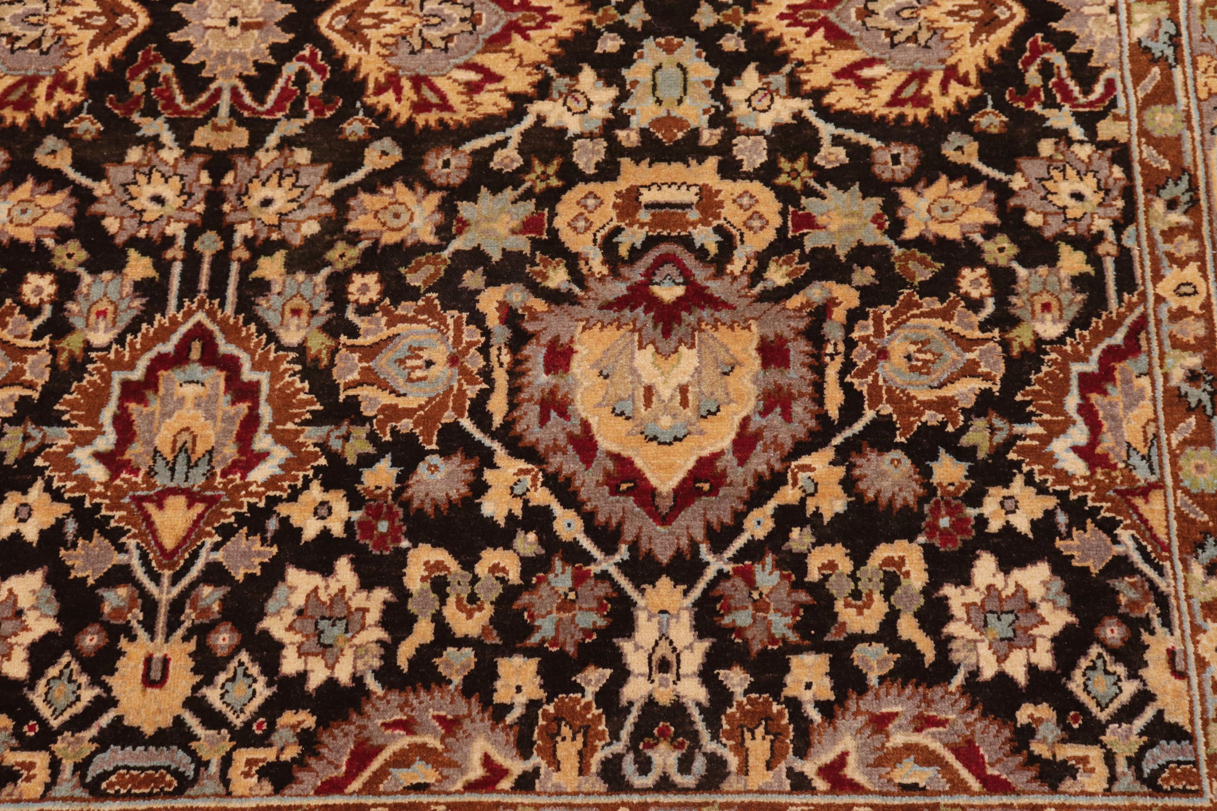 handmade Traditional Lahore Brown Lt. Brown Hand Knotted RECTANGLE 100% WOOL area rug 6' x 9'