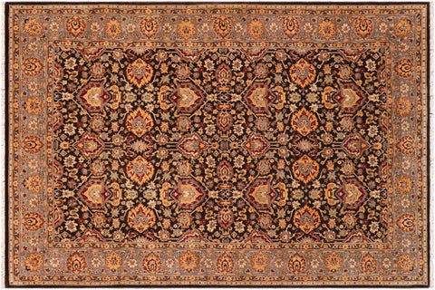 handmade Traditional Lahore Brown Lt. Brown Hand Knotted RECTANGLE 100% WOOL area rug 6' x 9'