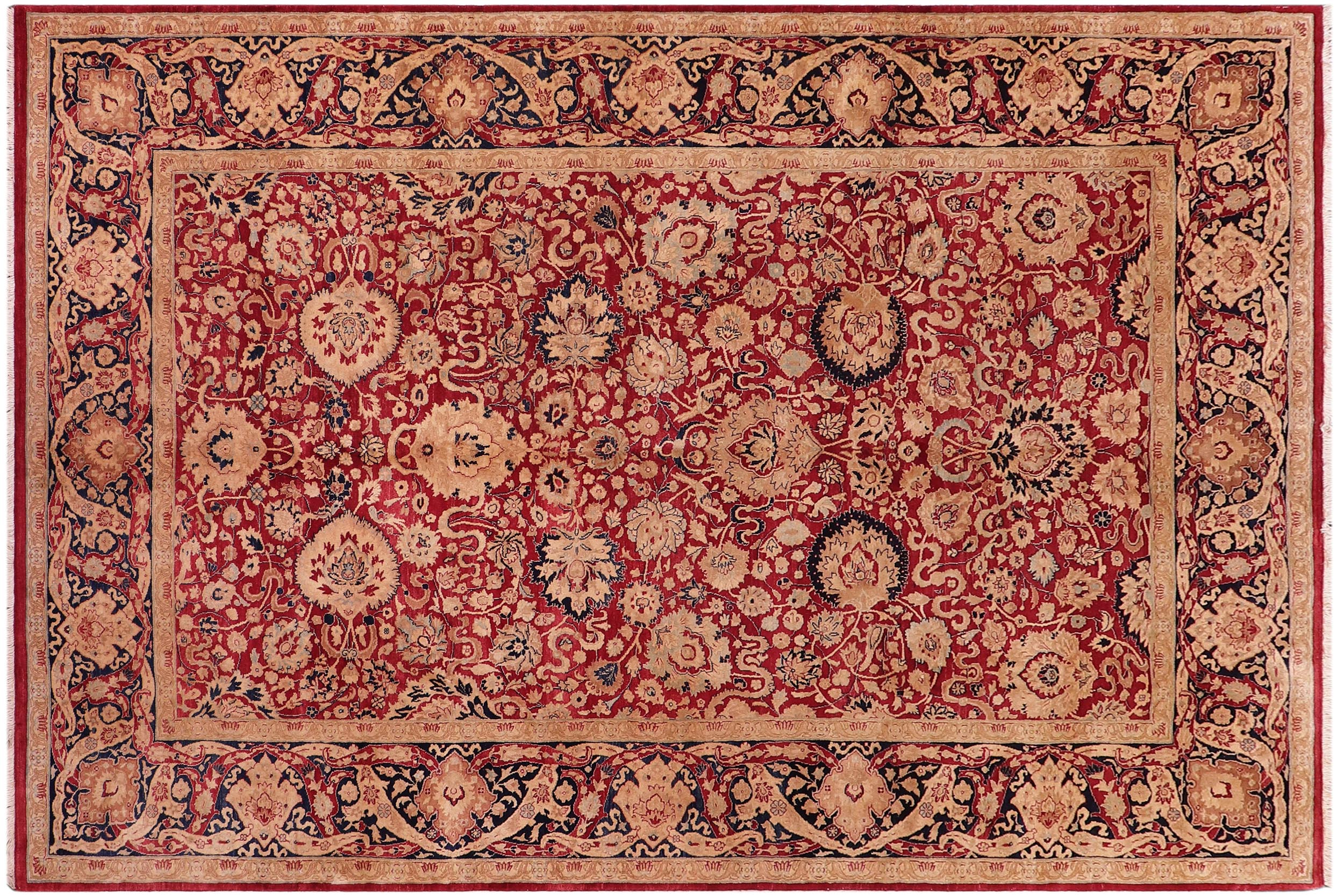 handmade Transitional Anmol Agra Red Blue Hand Knotted RECTANGLE 100% WOOL area rug 6 x 9