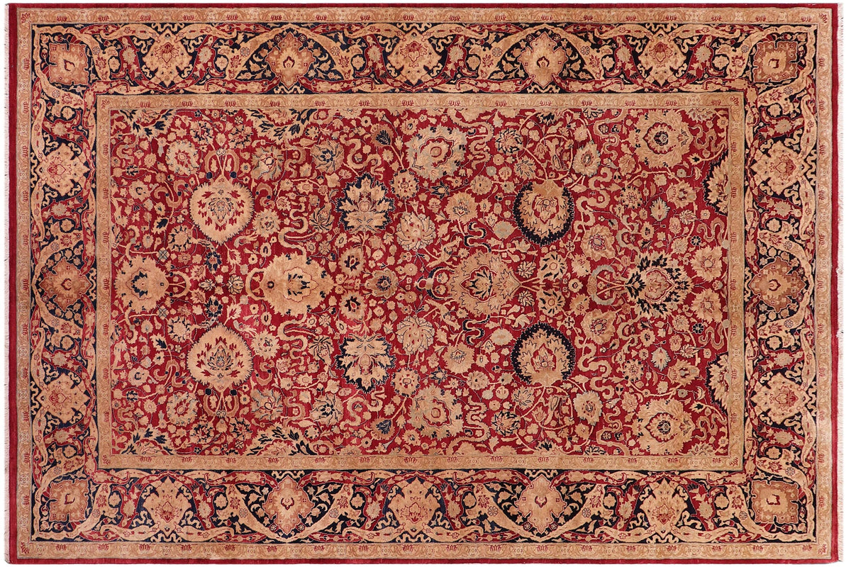 handmade Transitional Anmol Agra Red Blue Hand Knotted RECTANGLE 100% WOOL area rug 6 x 9