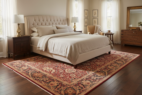 handmade Transitional Anmol Agra Red Blue Hand Knotted RECTANGLE 100% WOOL area rug 6 x 9