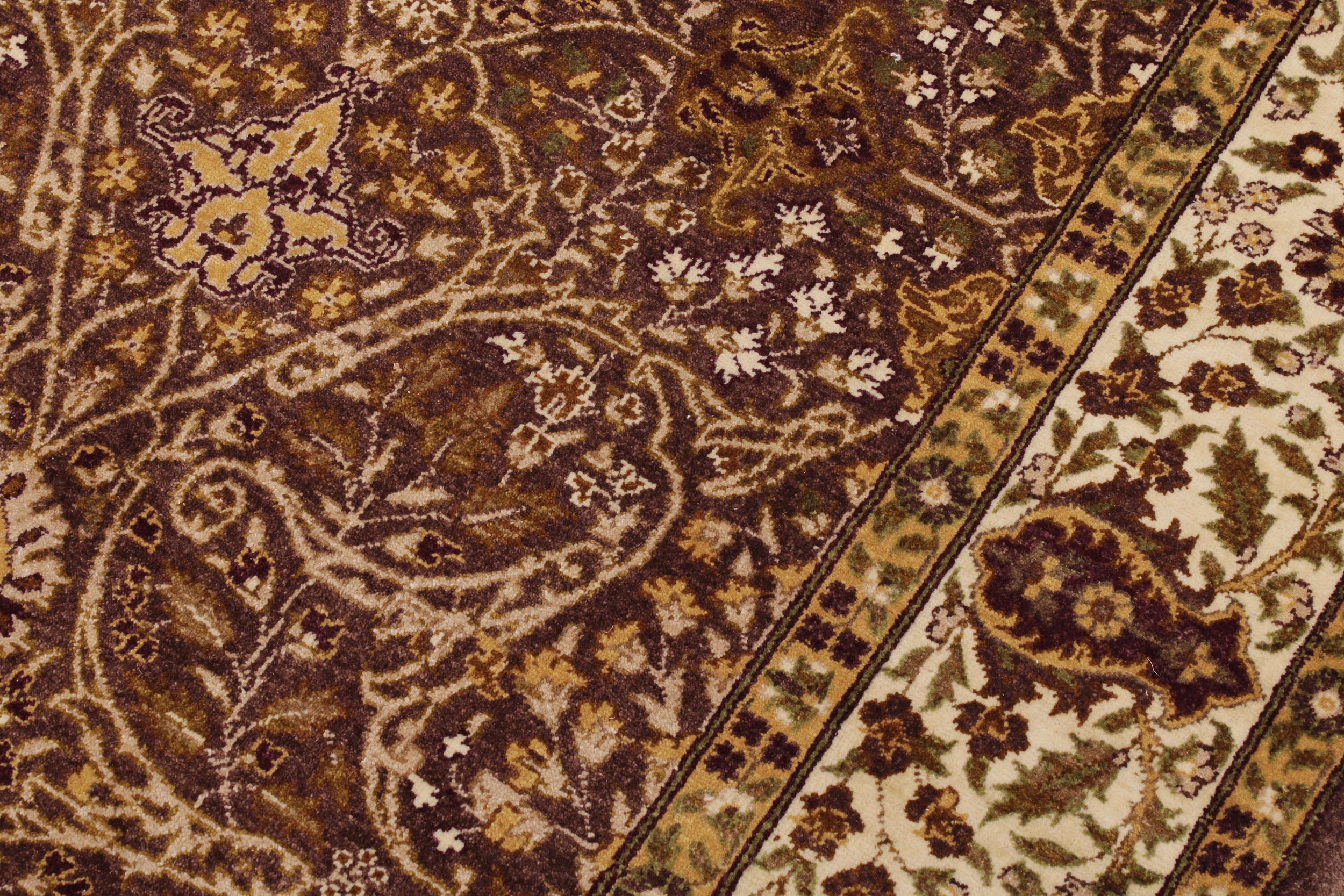 handmade Traditional New Wahid Brown Ivory Hand Knotted RECTANGLE 100% WOOL area rug 6' x 9'
