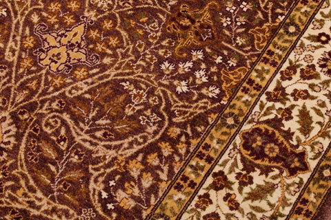 handmade Traditional New Wahid Brown Ivory Hand Knotted RECTANGLE 100% WOOL area rug 6' x 9'