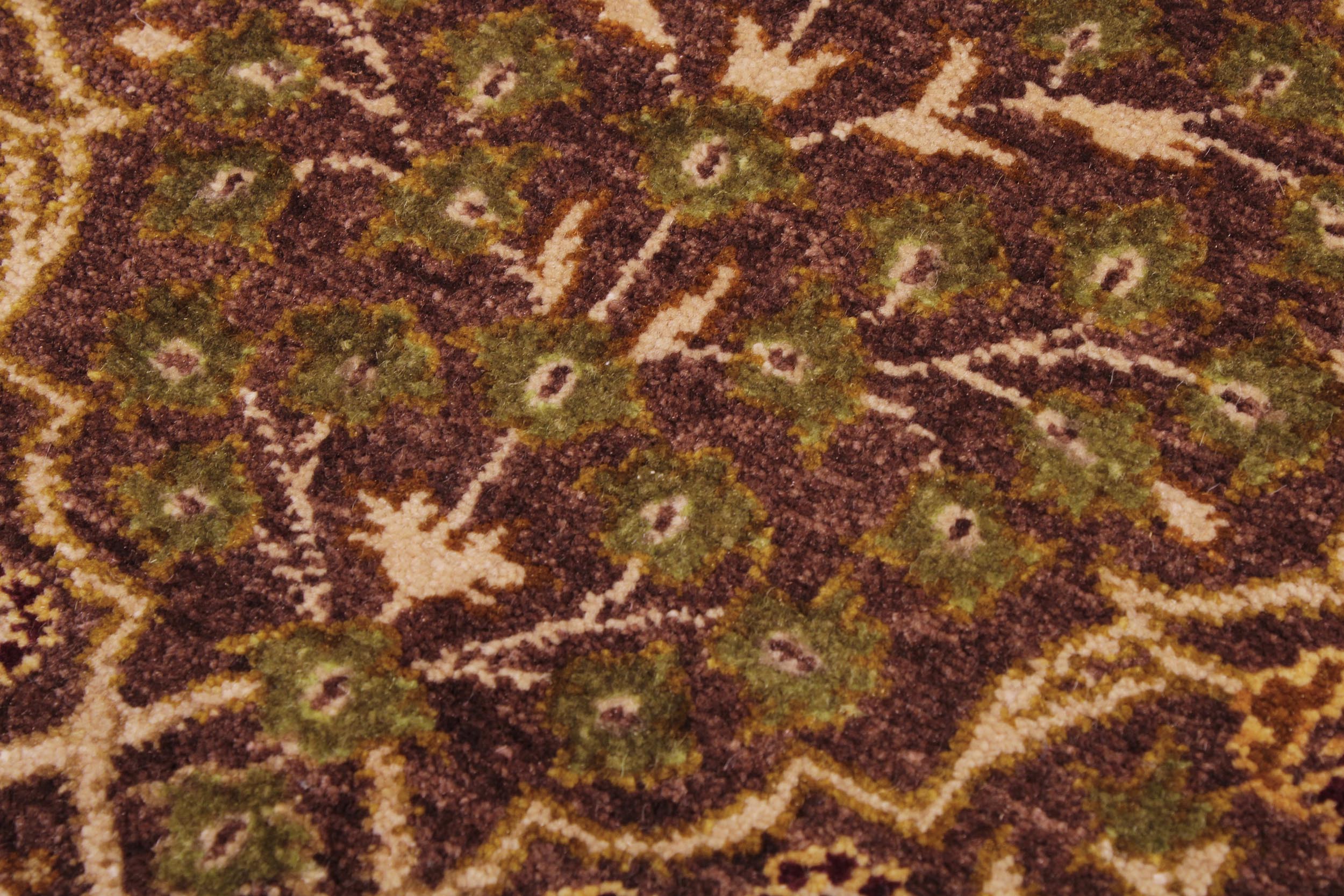 handmade Traditional New Wahid Brown Ivory Hand Knotted RECTANGLE 100% WOOL area rug 6' x 9'
