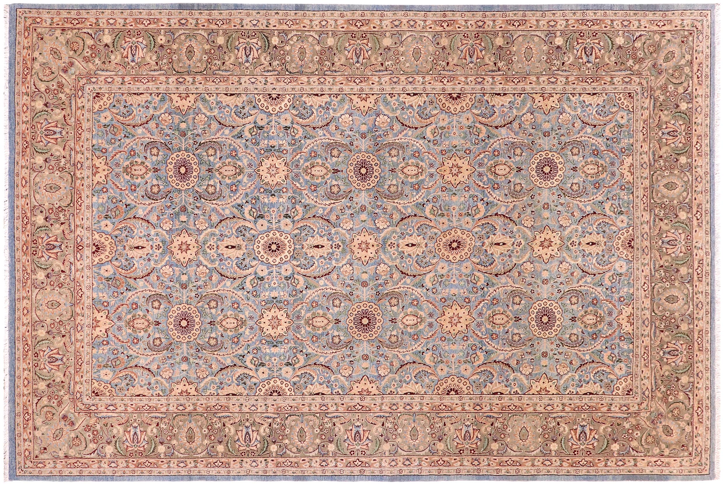 handmade Traditional Qaseem Bond Lt. Blue Lt. Green Hand Knotted RECTANGLE 100% WOOL area rug 6x9