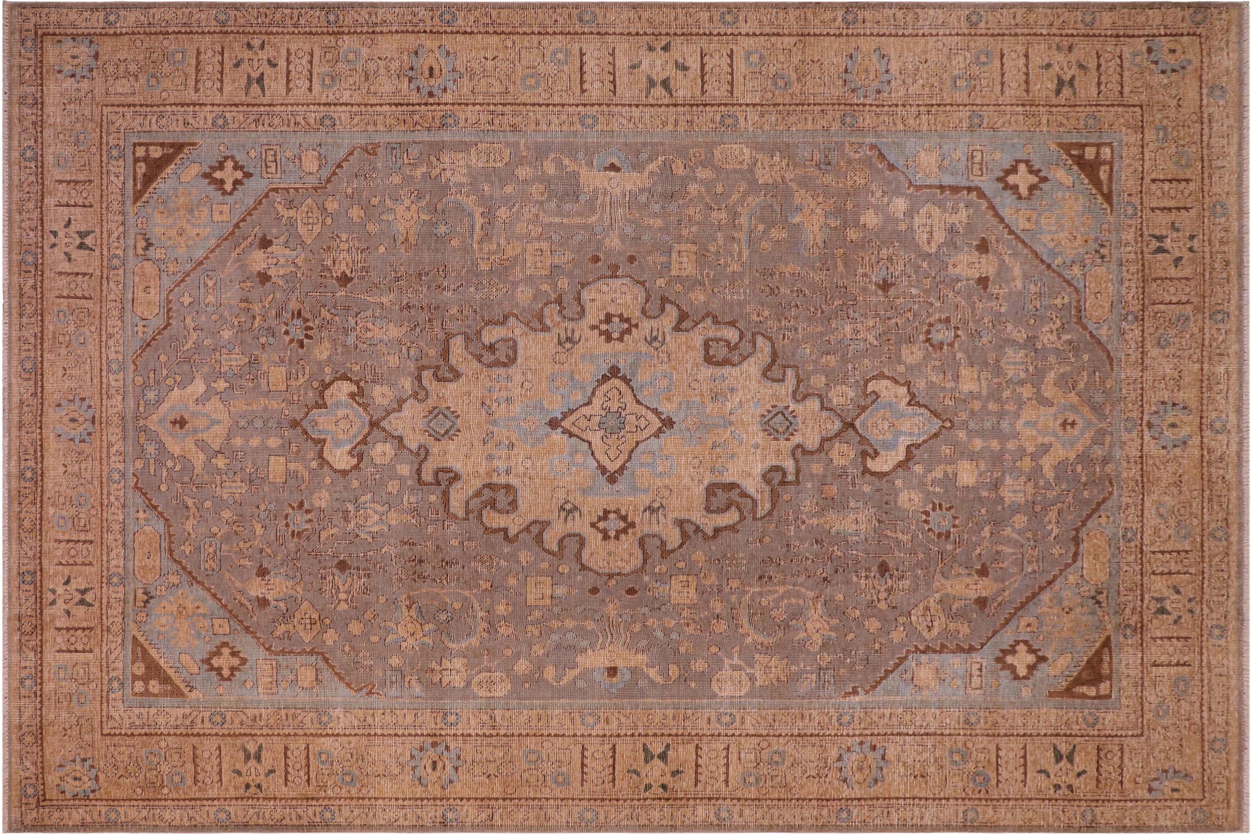 handmade Vintage Hand Painte Gray Tan Hand Knotted RECTANGLE 100% WOOL area rug 8' x 11'