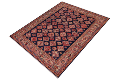 handmade Geometric Super Kazak Blue Beige Hand Knotted RECTANGLE 100% WOOL area rug 8' x 9'